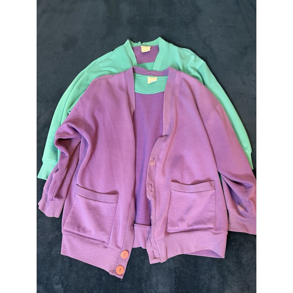 Vintage Mervyns Blue Cheetah Cardigan Sweatshirt Lot Purple Turquoise Medium